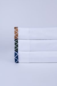 Amity home turin sheet set in white with ochre   geometric embroidery