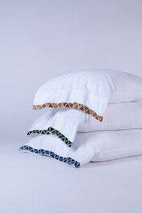 Amity home turin sheet set in embroidered ochre   geometric pattern