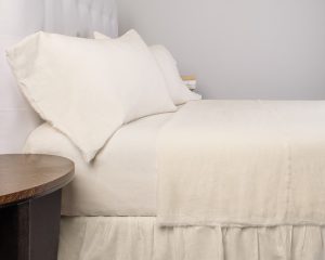 Amity home brisbane linen sheet set in ivory   frayed edge detail