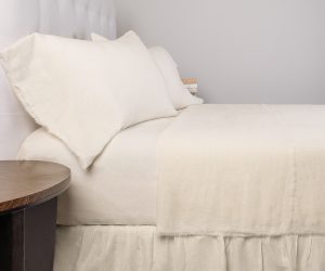 Amity home brisbane linen sheet set in ivory   frayed edge detail