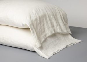 Amity home brisbane linen pillowcases in ivory   frayed edge detail
