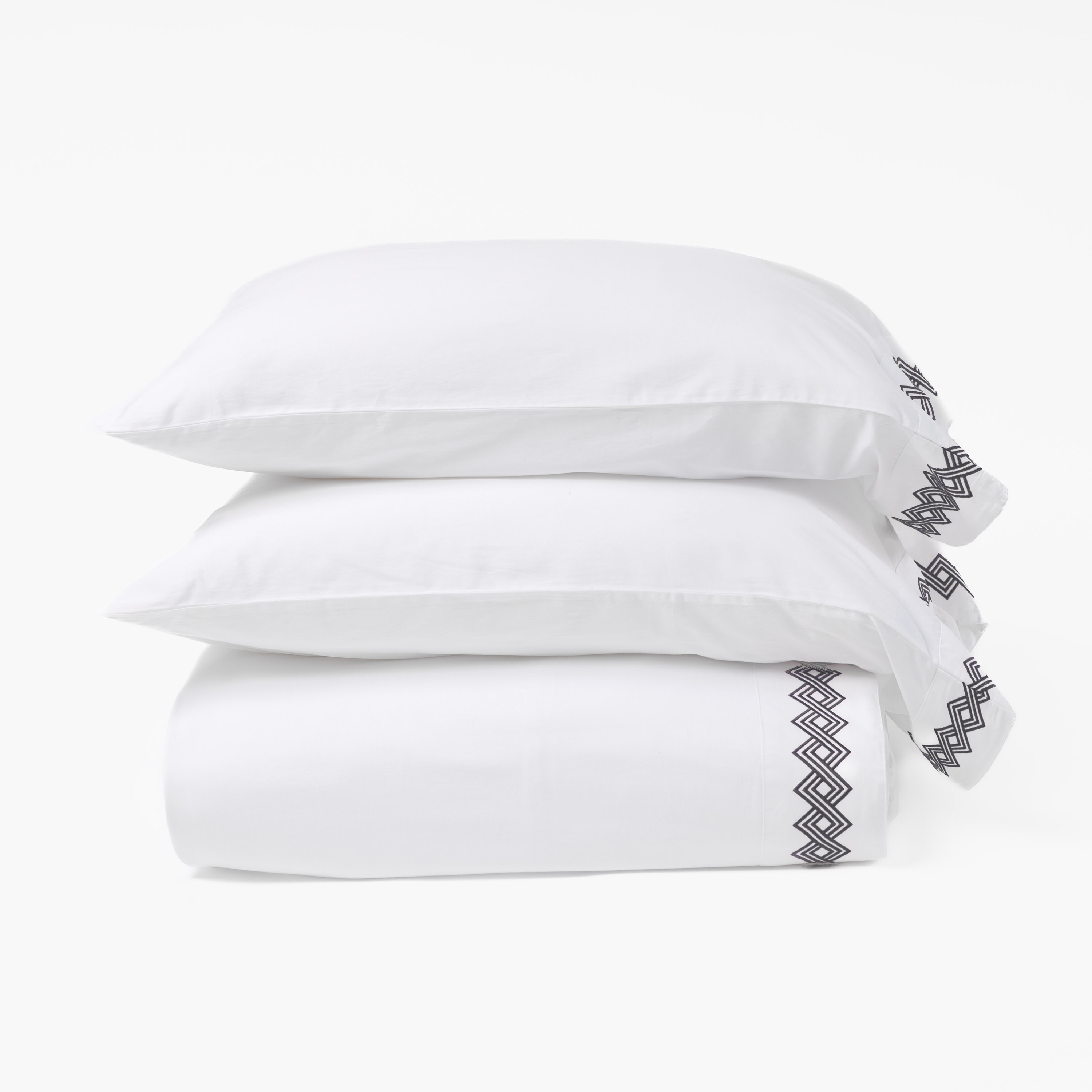17209a1 | Amity Home Amity home amalfi sheet set in whiteasphalt geometric embroidery