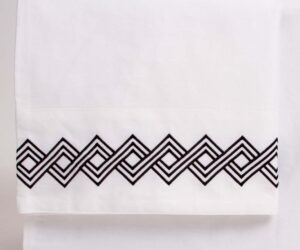 Amity home amalfi sheet set in white asphalt   geometric embroidered border