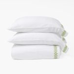 Amity home amalfi sheet set in whitelemongrass   geometric embroidered border