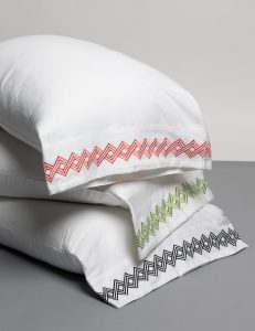 Amity home amalfi sheet set in white   coral geometric embroidery