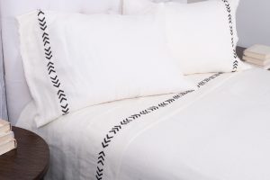 Amity home kith sheet set in off white with asphalt   chevron pattern