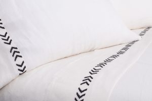 Amity home kith sheet set white with asphalt   chevron embroidery