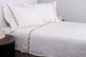 Amity home kith sheet set in off white with saddle   chevron embroidery