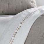 Amity home kith sheet set in saddle   white linen with chevron embroidery