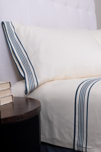 Amity home nell sheet set in cream with adriatic stripes   vertical stripe detailing