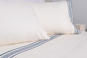 Amity home nell sheet set in cream with adriatic stripes   multi stripe border