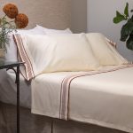 Amity home nell sheet set in cream with brick stripes   vertical stripe detail