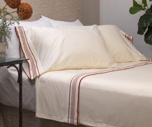 Amity home nell sheet set in cream with brick stripes   vertical stripe detail