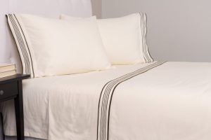 Amity home nell sheet set in cream with laurel stripes   classic striped border