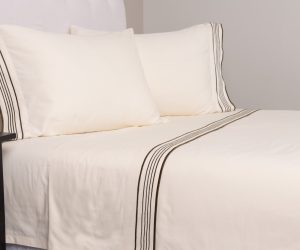 Amity home nell sheet set in cream with laurel stripes   classic striped border