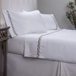 Amity home ellis sheet set in white with cypress   geometric embroidery