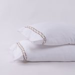 Amity home ellis sheet set in white with mushroom embroidery   geometric pattern