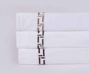 Amity home ellis sheet set in white with cypress embroidery   geometric border