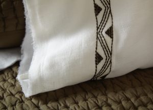 Amity home amory  miko pillow in natural linen   dark brown geometric embroidery