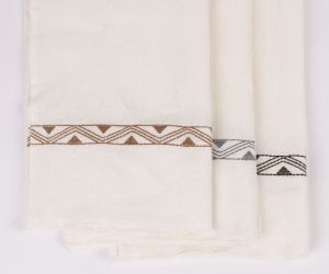 Amity home treva sheet set in cypress   natural with geometric embroidery