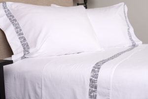 Amity home ansel sheet set in stone   geometric band detail