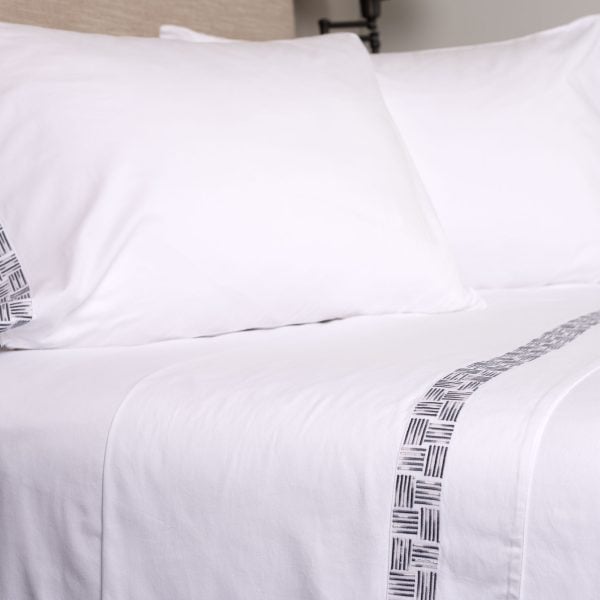 Amity Home Ansel Sheet Set in Stone - Geometric Band Detail