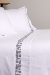 Amity home ansel sheet set in stone   geometric embroidered band