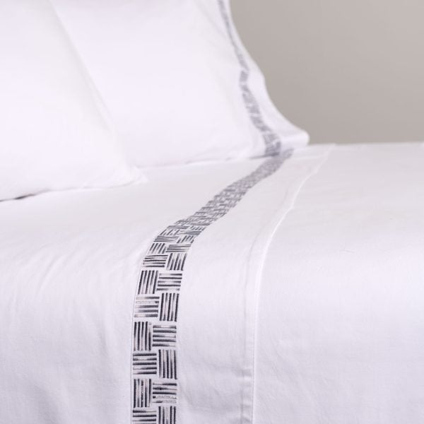 Amity home ansel sheet set in stone   geometric embroidered band