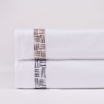 Amity home ansel sheet set in stone   embroidered geometric trim