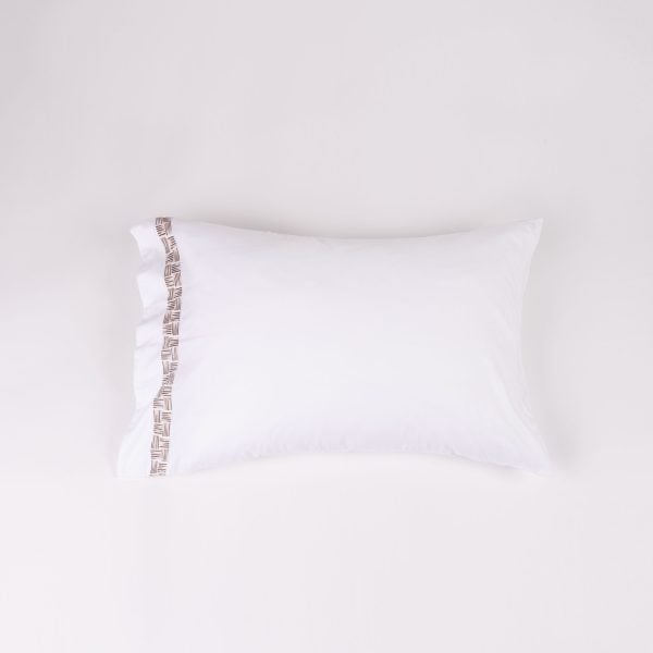 Amity home ansel pillowcases in white with stone   woven pattern band
