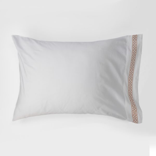 Amity home bronte pillowcases in white with bronze embroidery   intricate border pattern