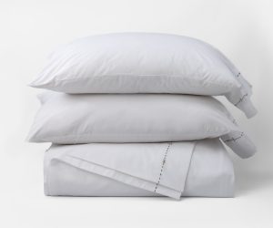 Amity home kaisar sheet set in white   decorative dashed stitching