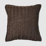 Brown square decorative throw pillow with chunky braided texture on a light background