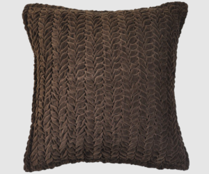 Brown square decorative throw pillow with chunky braided texture on a light background