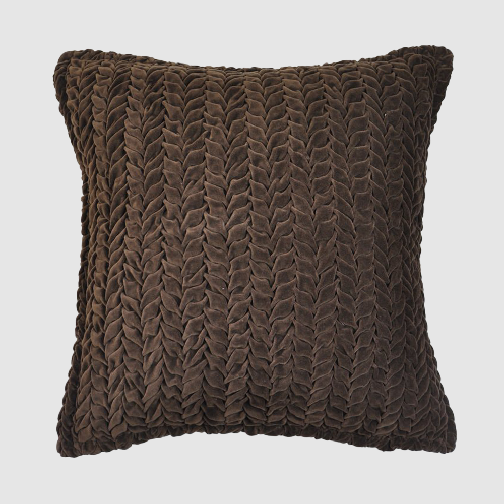 Cc790b20 | Amity Home Brown square decorative throw pillow with chunky braided texture on a light background