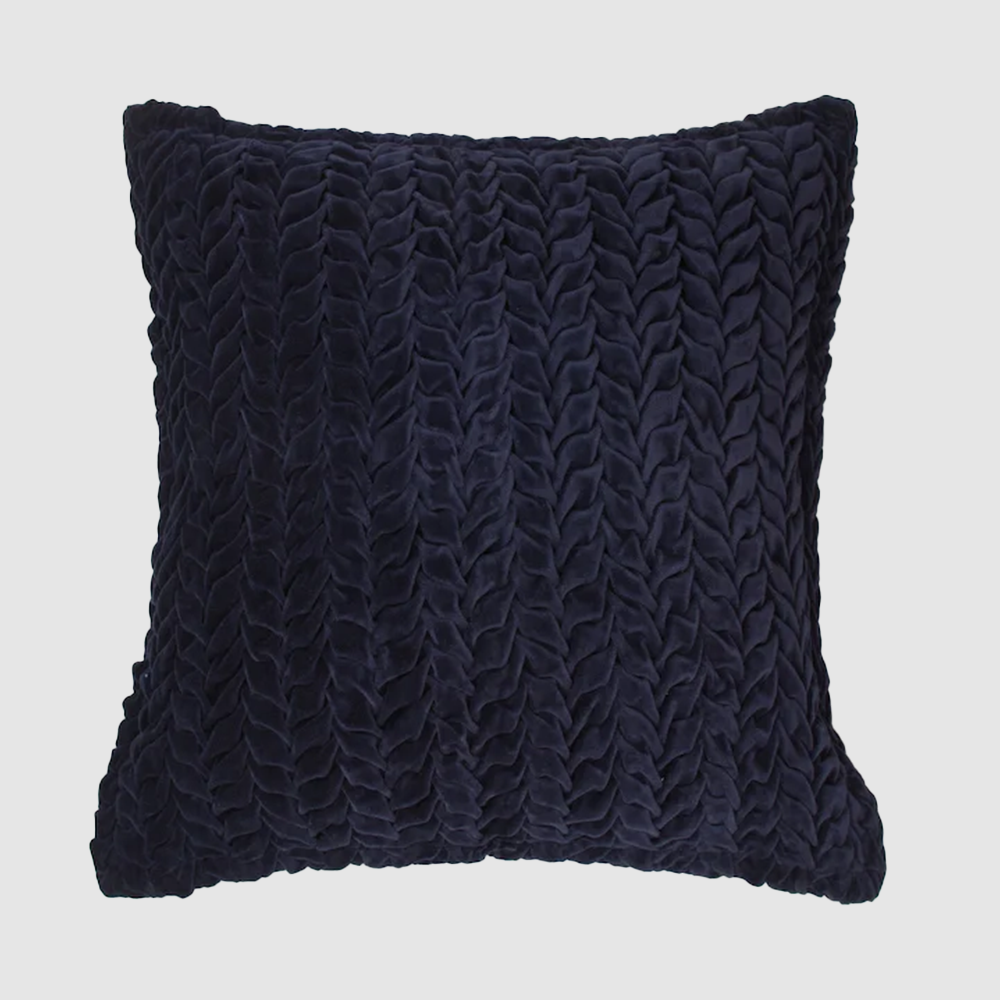 Cc790bl20 | Amity Home Square navy blue decorative pillow with chunky knitted texture on a light background