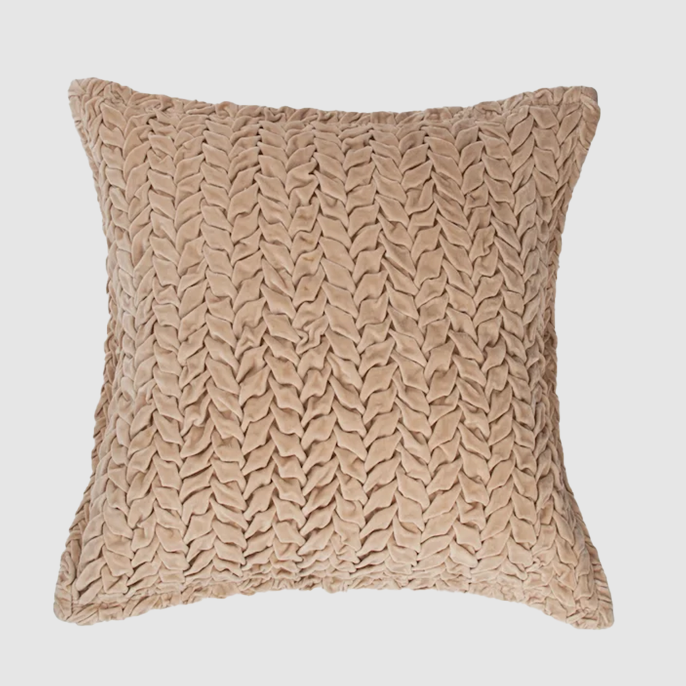 Cc790k20 | Amity Home Beige decorative throw pillow with a chunky braided knitted pattern