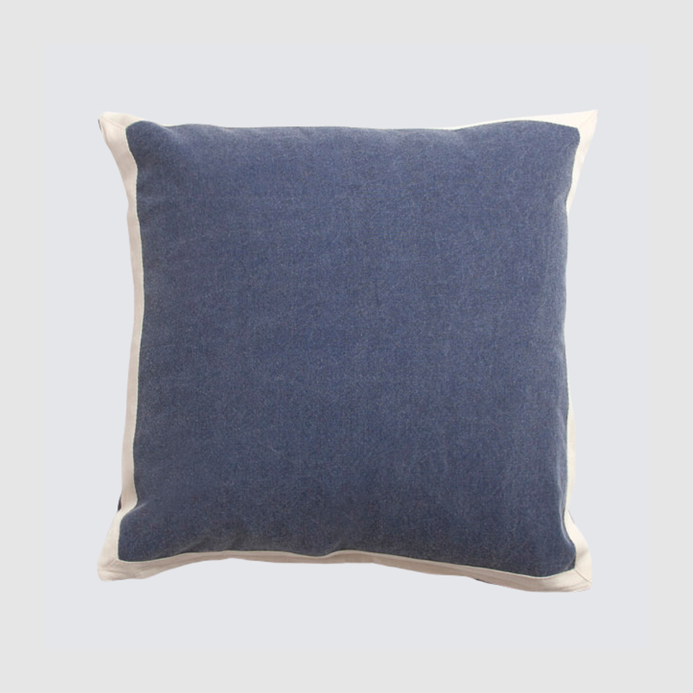 Ccach454 | Amity Home Blue square decorative pillow with off white piping along edges