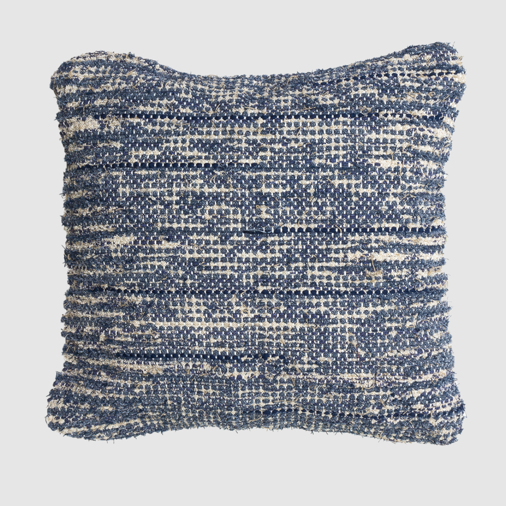Rl879 | Amity Home Square decorative pillow with a blue and cream woven pattern on a textured surface