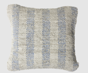 Cream textured square pillow with blue vertical stripes decorative home accessory
