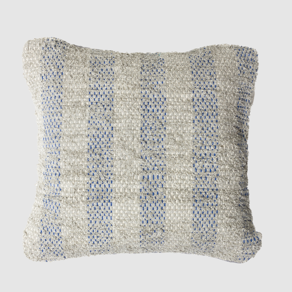 Rl880 | Amity Home Cream textured square pillow with blue vertical stripes decorative home accessory