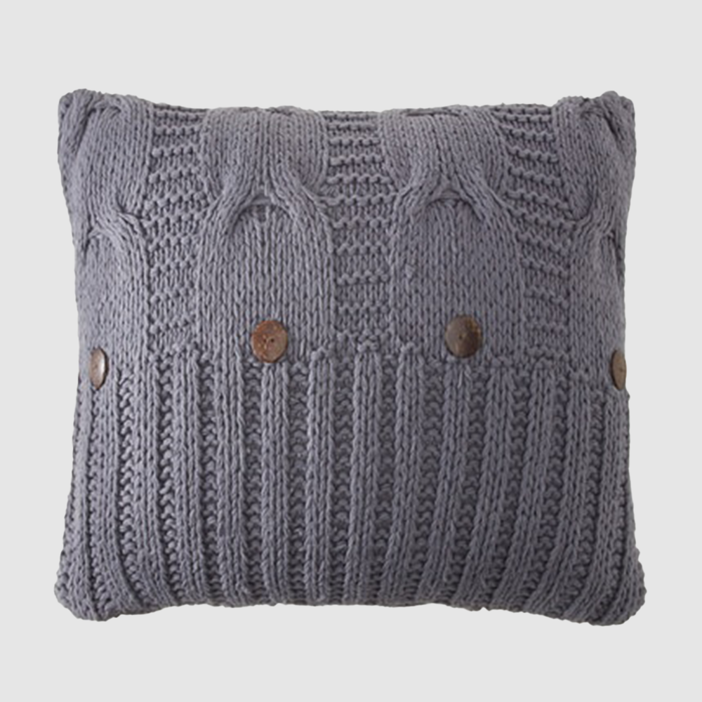 Svm1020b20 | Amity Home Gray knitted cushion pillow with cable knit pattern and wooden button accents