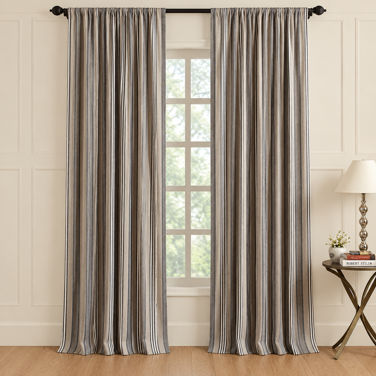 Symmetrical Striped Curtains Framing Classic Window | Amity Home