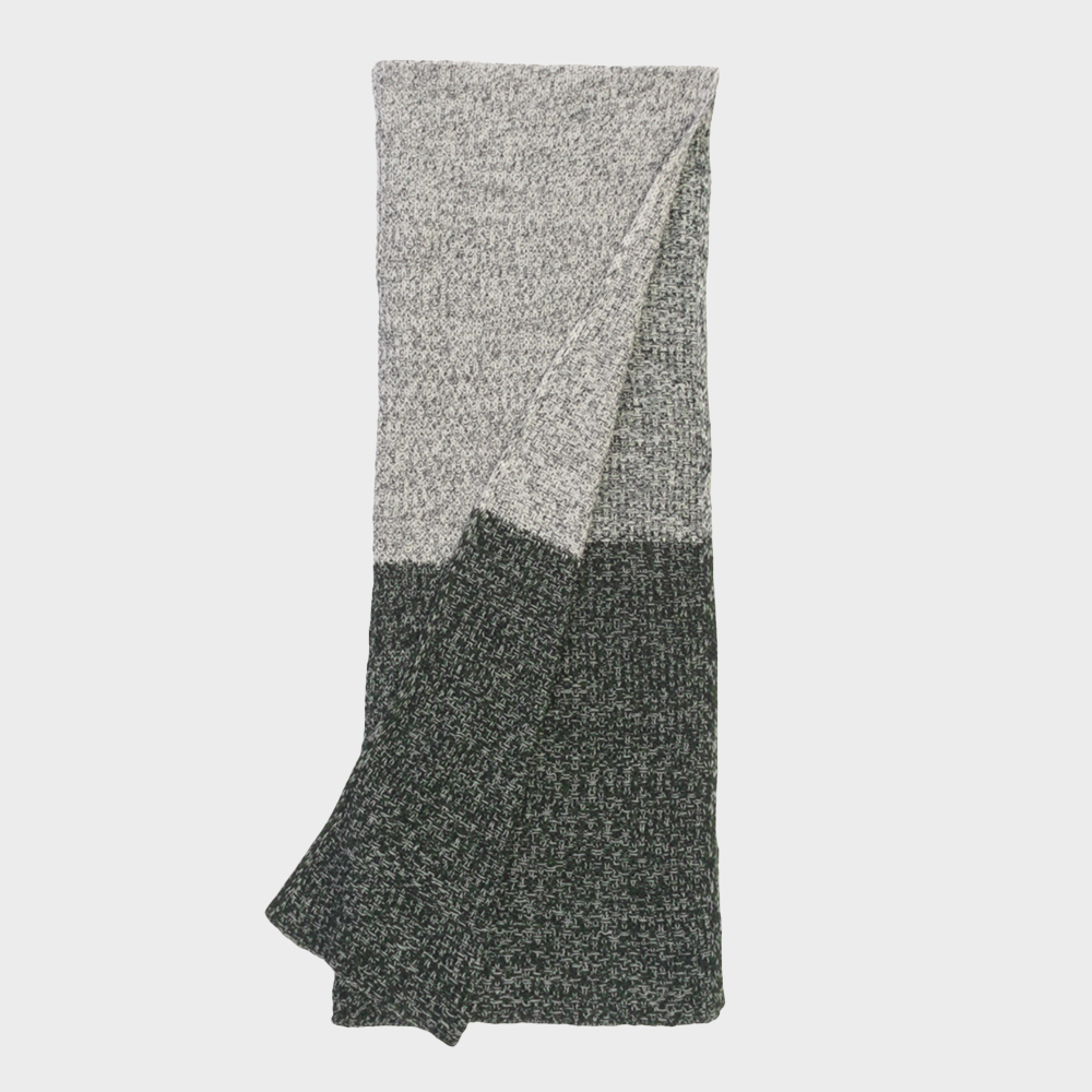 Yt796ksth | Amity Home Long knit scarf with a light gray to dark charcoal color block draped vertically