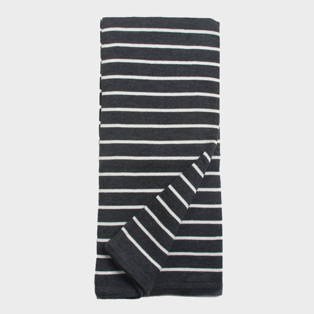 Devin | Amity Home Dark blue towel with white horizontal stripes folded neatly