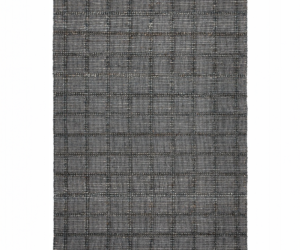 Dark gray woven rug with a subtle square grid pattern
