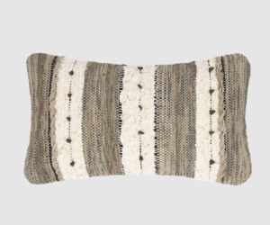 Rectangular decorative throw pillow with brown and beige striped woven pattern