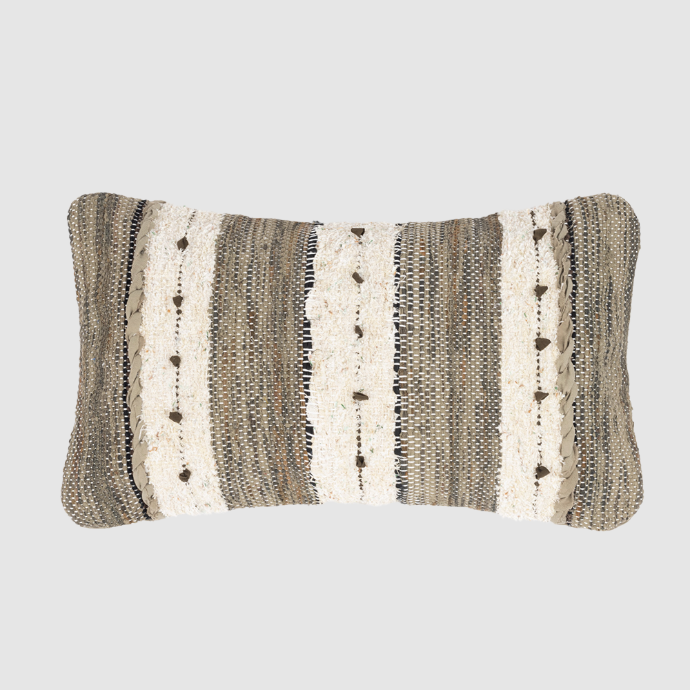 Rl1005glb | Amity Home Rectangular decorative throw pillow with brown and beige striped woven pattern