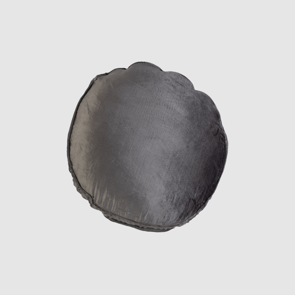 15380wgrdg | Amity Home Round black circular cushion like disc viewed from above against a light gray background