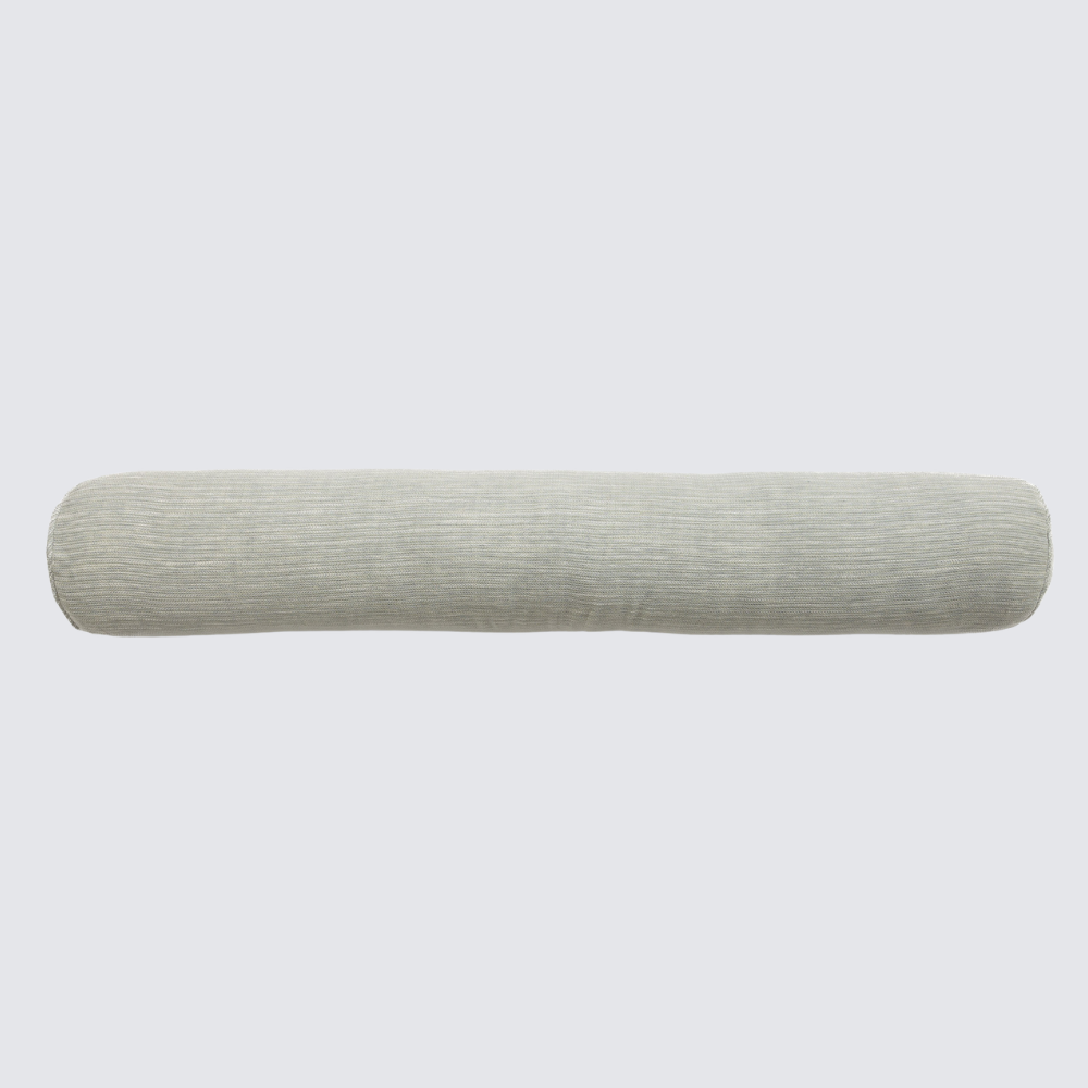 15468sgtb | Amity Home Beige cylindrical bolster pillow laid horizontally on a light gray background